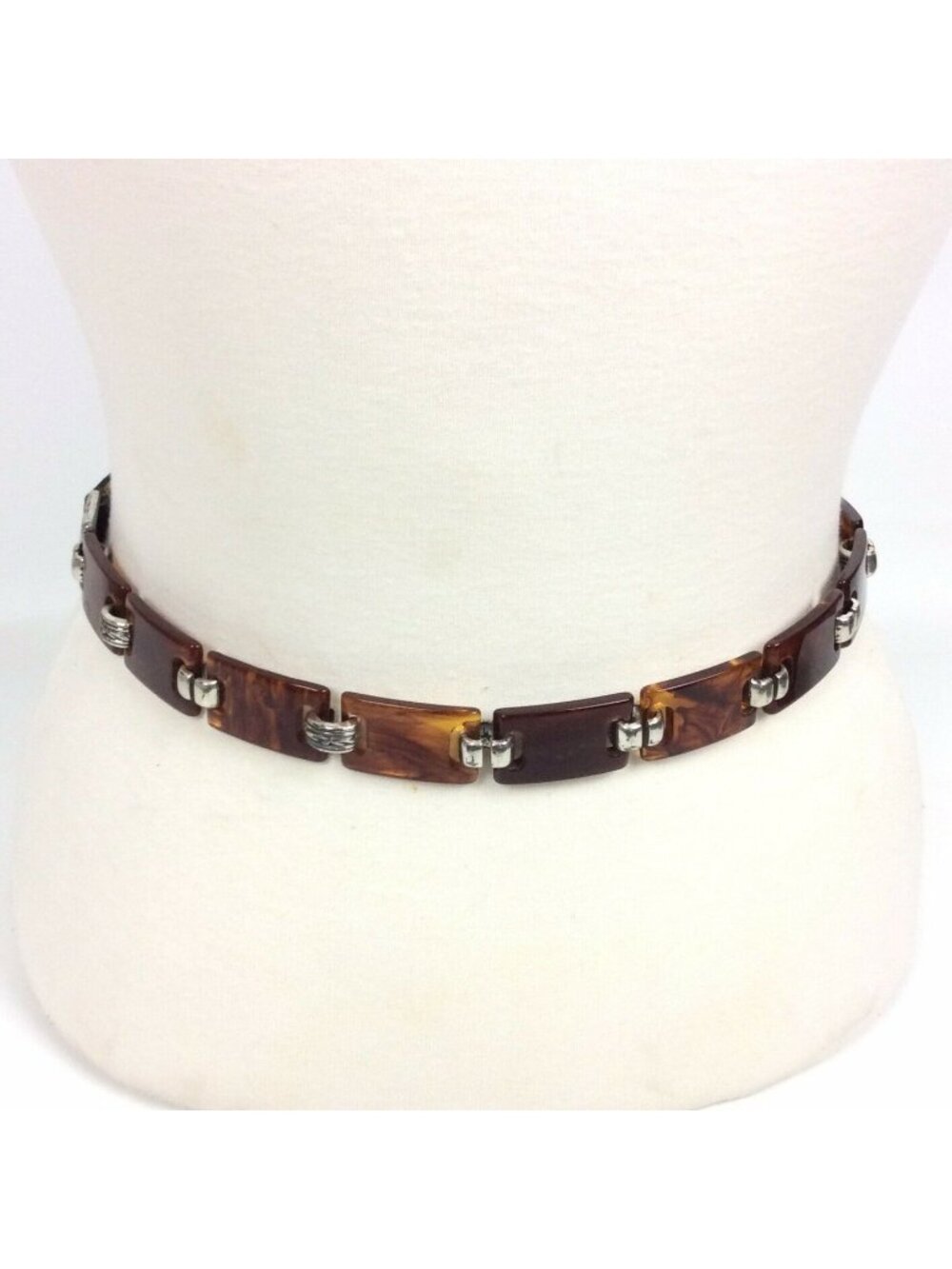 Brighton Ladies Belt Sz Medium Brown Faux Tortoise Shell Links Black Leather 90s